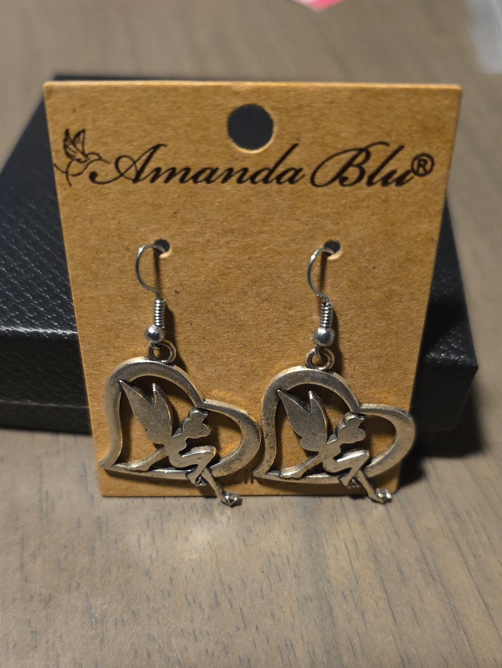 Silver Tinkerbell Heart Dangle Earrings